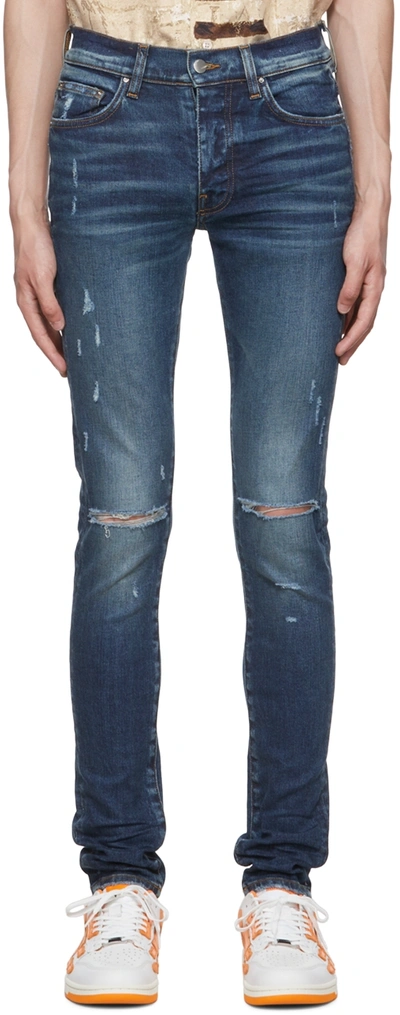 Amiri Slash Distressed Slim-fit Stretch-denim Jeans In Deep Classic Indigo