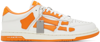 Amiri Skel-top Neon Colour-block Leather Sneakers In White & Orange