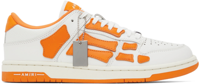 Amiri Skel-top Neon Colour-block Leather Sneakers In White,orange