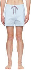 Thom Browne Seersucker Logo-patch Swim Shorts In Blue