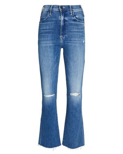 Mother The Hustler High Rise Ankle Fray Flare Jeans In Cant Stop In Denim