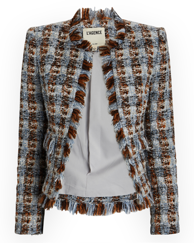 L Agence Angelina Fringed Tweed Blazer In Multi