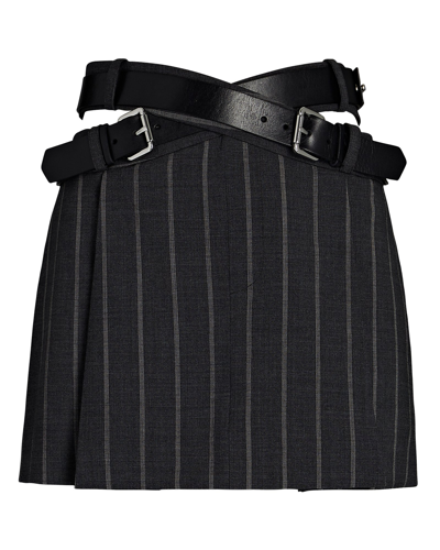 Monse Criss-cross Belted Pinstripe Mini Skirt In Grey