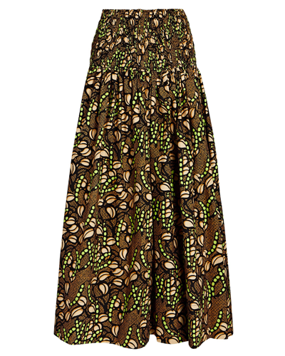 A.l.c Catalina Printed Smocked Waist Maxi Skirt In Brown