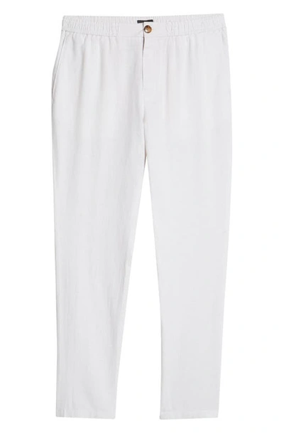 14th & Union Elastic Waist Linen Blend Trim Fit Pants In Grey Fog- White Eoe