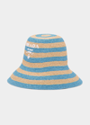 Prada Striped Logo Bucket Sun Hat In F0o8a Naturale Ce