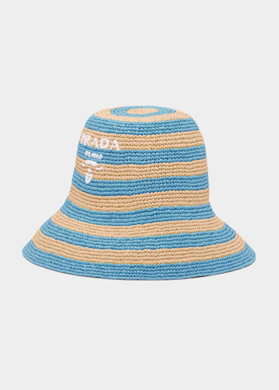Prada Striped Logo Bucket Sun Hat In F0o8a Naturale Ce