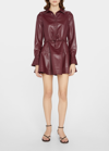 Simkhai Elias Vegan Leather Mini Shirt Dress In Merlot