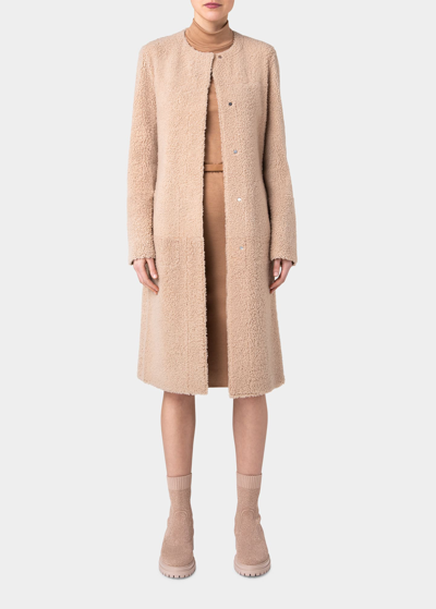 Akris Reversible Dyed Lamb Shearling Coat In Camel