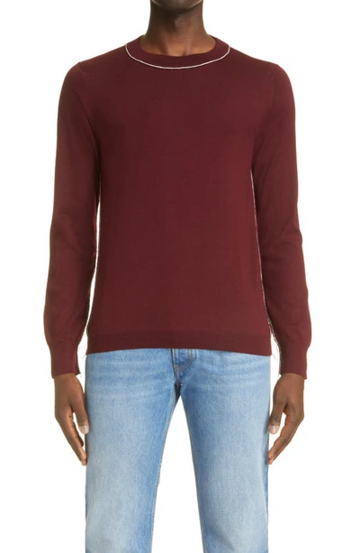 Maison Margiela Men's Wool-cotton Sweater With Piping In Borderaux+off With Details