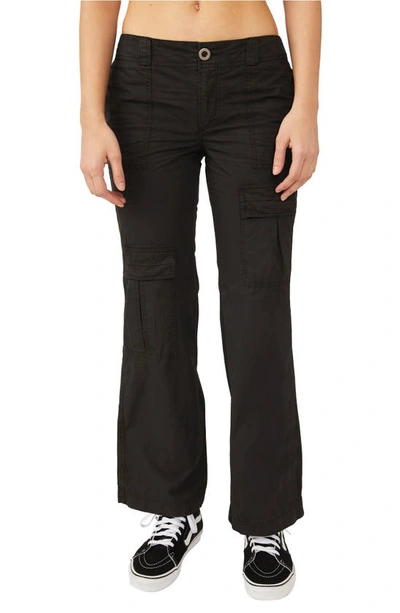 Free People The Thing Is Low Rise Cotton Utility Pants In Black