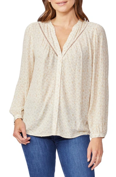 Paige Doris Metallic Embroidered Blouse In White/taupe