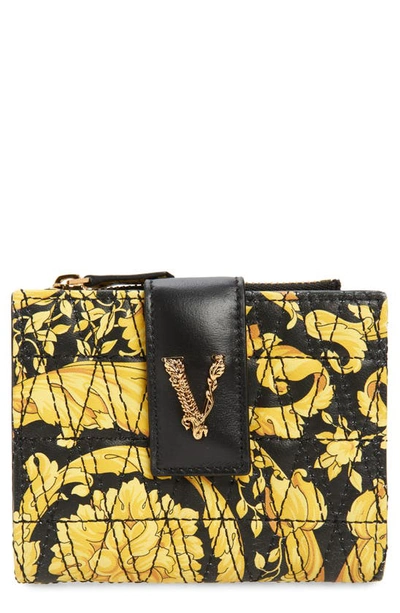 Versace Barocco Virtus Leather Continental Wallet In Black Multicolor- Gold