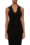 Jonathan Simkhai Natasha Ribbed Sleeveless Polo Top In Black