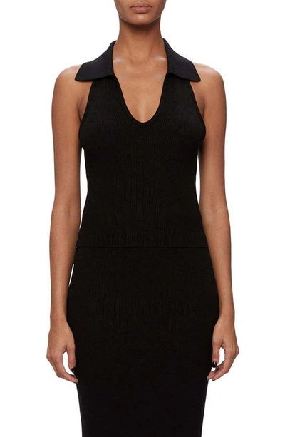 Jonathan Simkhai Natasha Ribbed Sleeveless Polo Top In Black