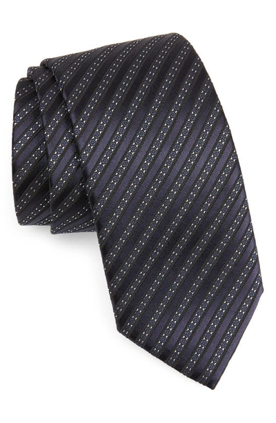 Zegna Ties Cento Fili Dark Blue Silk Jacquard Tie In Navy