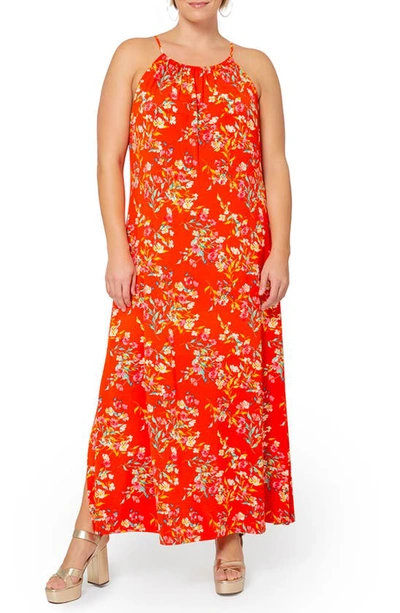 Leota Plus Size Cameron Halter Maxi Dress In Watercolor Floral Grenad