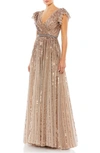 Mac Duggal Beaded Cap Sleeve A-line Gown In Copper