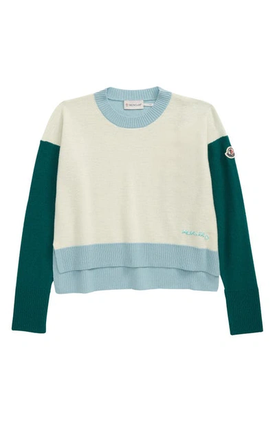 Moncler Kids' Girl's Colorblock Crewneck Sweater In White