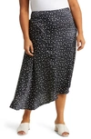 Vince Polka Dot Draped Charmeuse Skirt In Blue