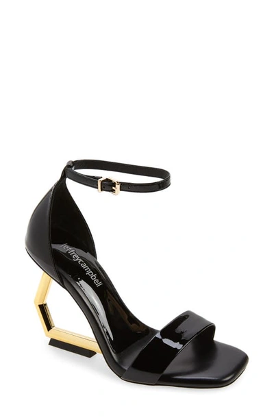 Jeffrey Campbell Kallisto Ankle Strap Sandal In Black Patent Gold