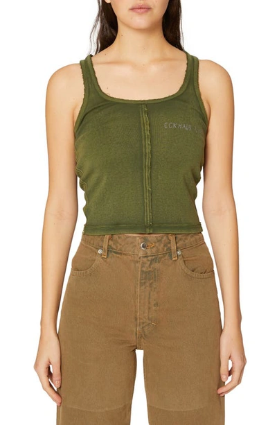 Eckhaus Latta Lapped Cotton Jersey Logo Tank In Moss
