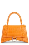 BALENCIAGA SMALL HOURGLASS CROC EMBOSSED LEATHER TOP HANDLE BAG