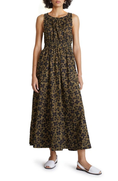 Apiece Apart Bali Floral-print Organic Cotton-poplin Midi Dress In Green