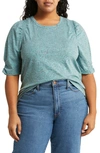Wit & Wisdom Puff Sleeve Print Top In Blue Spruce/ Charcoal