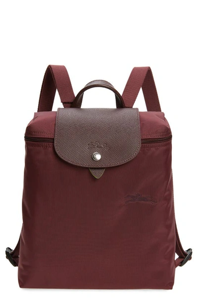 Longchamp Mini Le Pliage Green Recycled Canvas Backpack In Burgundy
