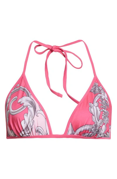 Versace Baroque Pattern-print Bikini Top In Fuxia English Rose
