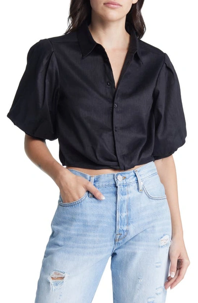 Frame Voluminous Twist Crop Blouse In Noir