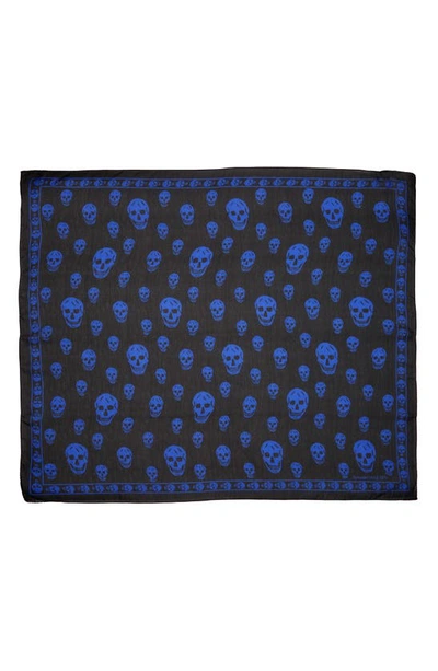 Alexander Mcqueen Skull Silk Scarf In Black/ Blue
