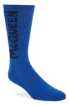 Alexander Mcqueen Blue Graffiti Socks In Electric Blue