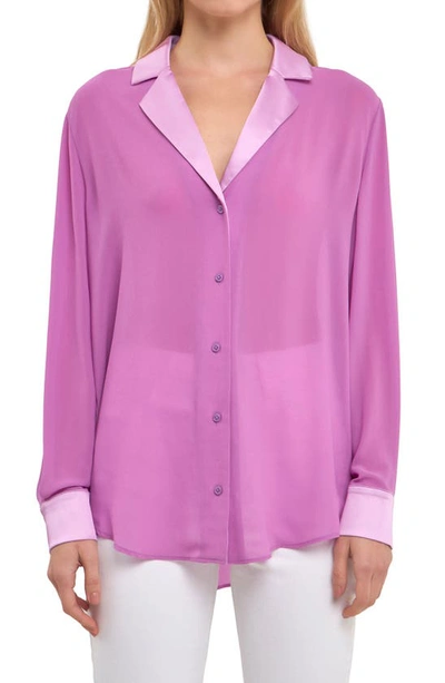 Endless Rose Satin Chiffon Button-up Shirt In Lavender