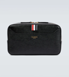 Thom Browne Tricolour-tab Grained-leather Belt Bag In Black