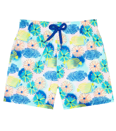 Vilebrequin Kids' Jihin Printed Swim Trunks In Blanc