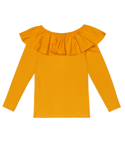 Molo Kids' Renate Ruffle-trimmed Cotton-blend Top In Old Gold