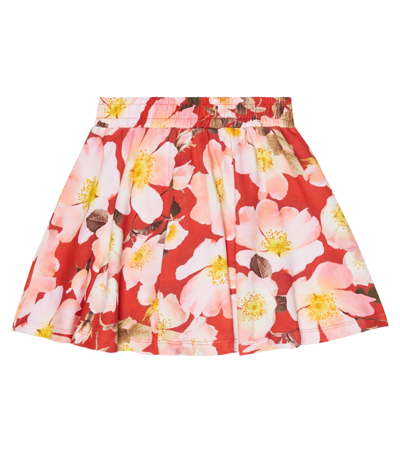 Molo Kids' Girls Red Floral Cotton Skirt In Rosa