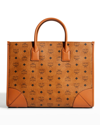 Mcm Munchen Large Monogram Tote Bag In Cognac