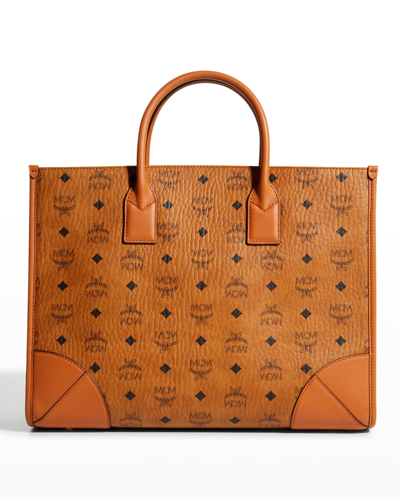 Mcm Munchen Large Monogram Tote Bag In Cognac