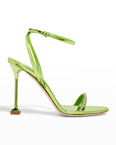 Miu Miu Metallic Leather Embellished Ankle-strap Sandals In Felce