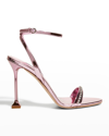 Miu Miu Metallic Crystal Ankle-strap Sandals In Rosa