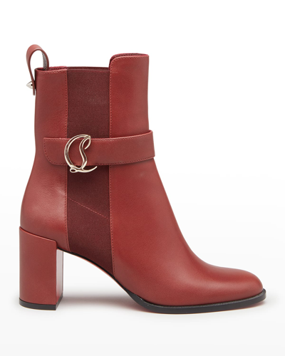 Christian Louboutin Leather Buckle Red Sole Booties In Brown