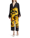 VALENTINO DRAGON-PRINT FEATHER TRIM SILK PAJAMA TOP