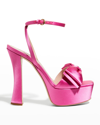 Miu Miu Silk Bow Ankle-strap Platform Sandals In Begonia