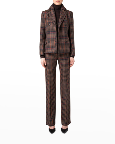 Akris Houndstooth Check Double Breasted Virgin Wool Blazer In Caramel Multicolor