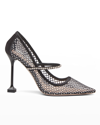 Miu Miu Crystal Embellished Fishnet Pointed Toe Pump In Nero