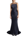 Maison Margiela Satin Open-back Trumpet Gown With Sheer Detail In Navyblue
