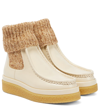 Chloé Jamie Leather And Ribbed-knit Ankle Boots In Eggshell